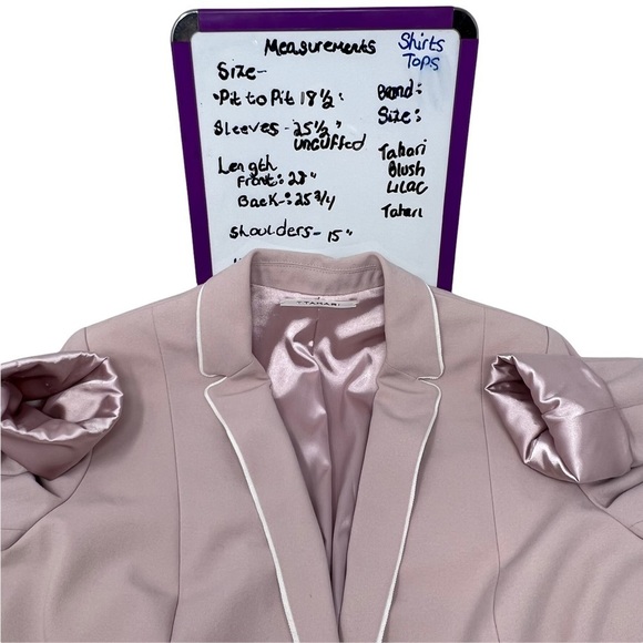 T Tahari Dusty Rose Blazer Size 8 One Button White Piping Trim Preppy Academia - Picture 6 of 15